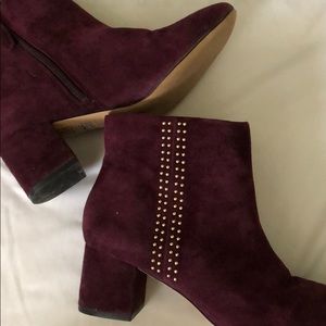 White House black market maroon real suede booties
